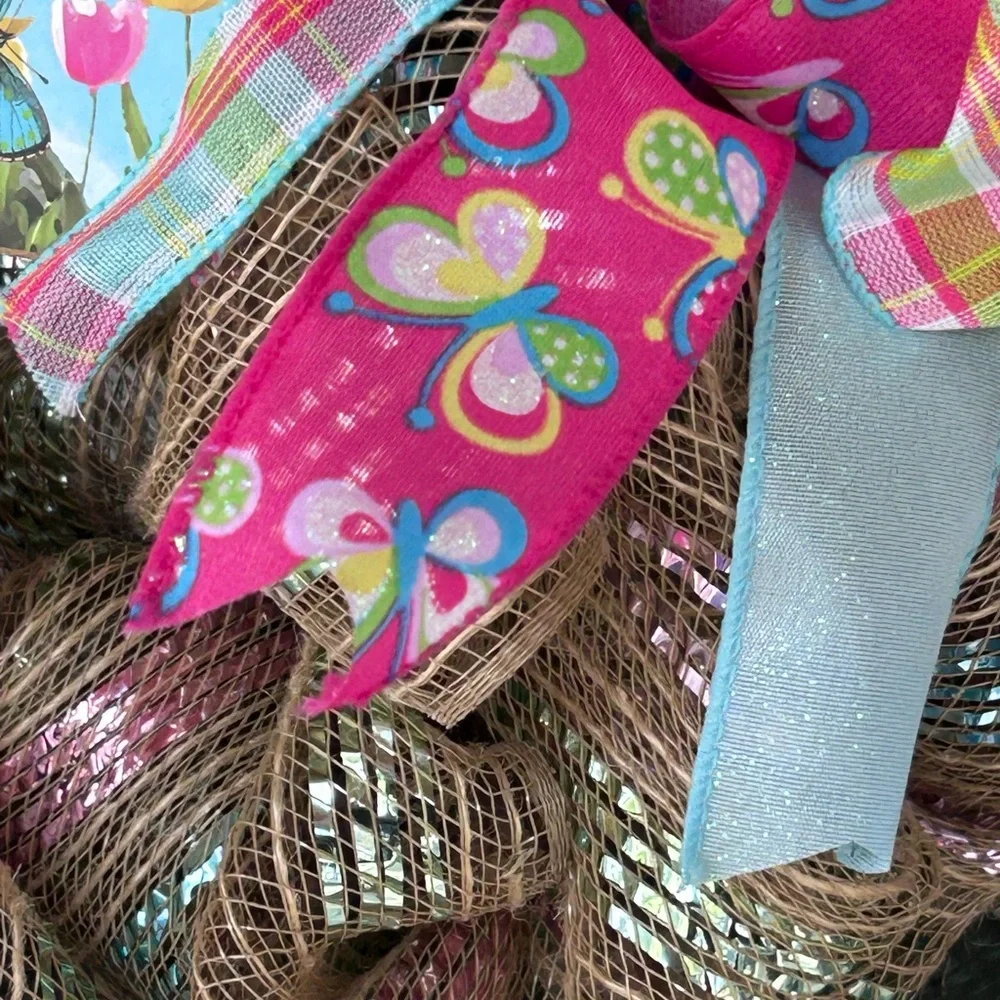 Welcome Butterfly Spring Ribbons Wreath Handmade